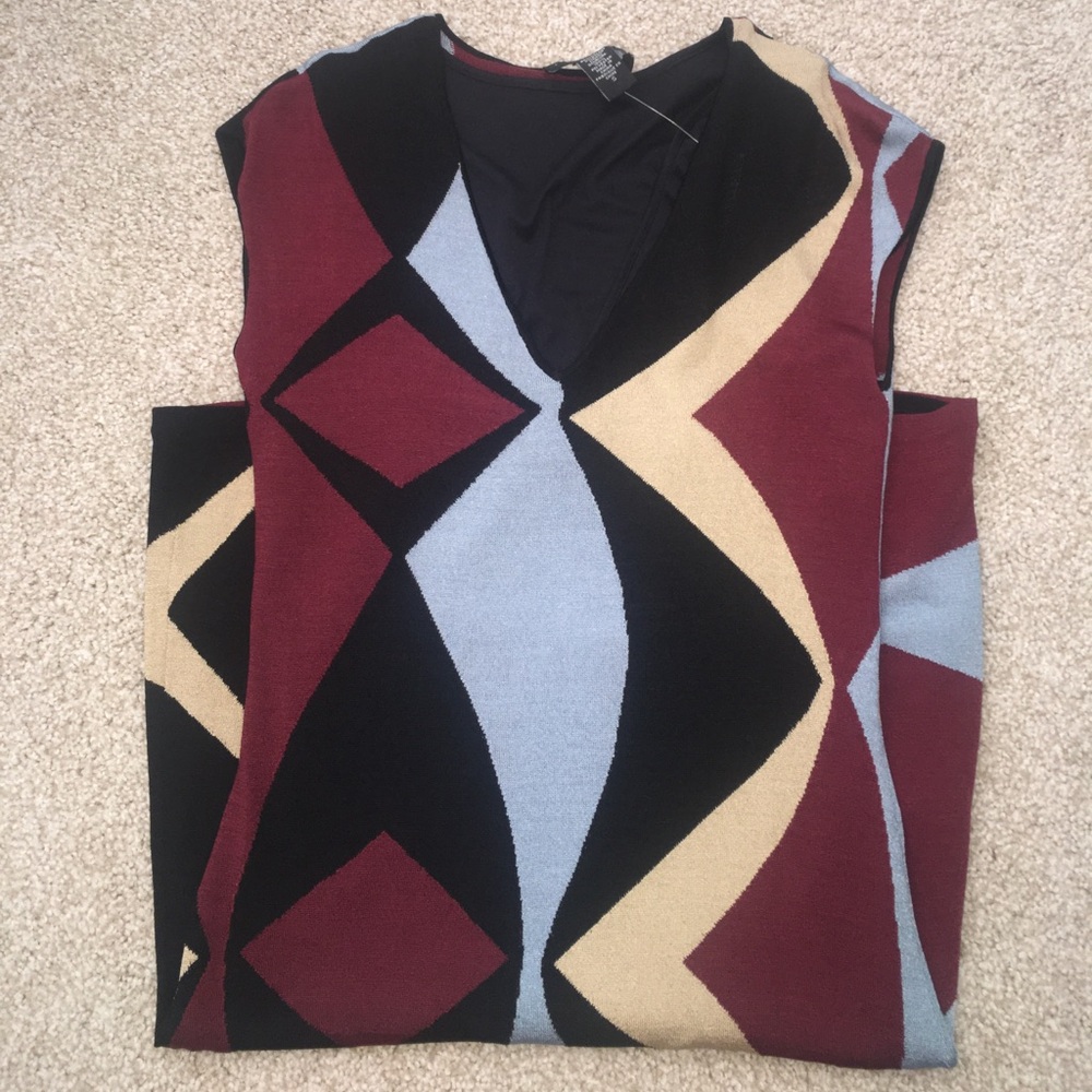 New $195 Laundry Midi Geometric Dress Black Blue Small - Picture 4 of 9
